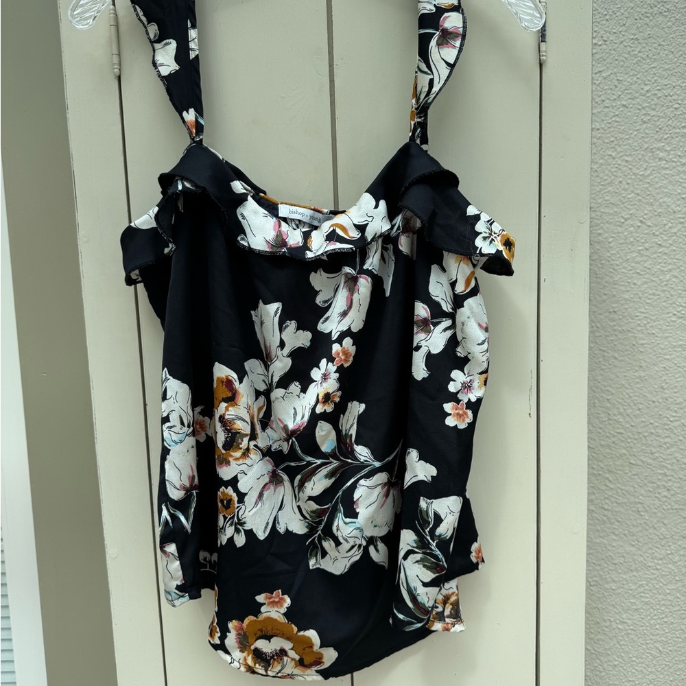 bishop + young Dark Floral Ruffle Top